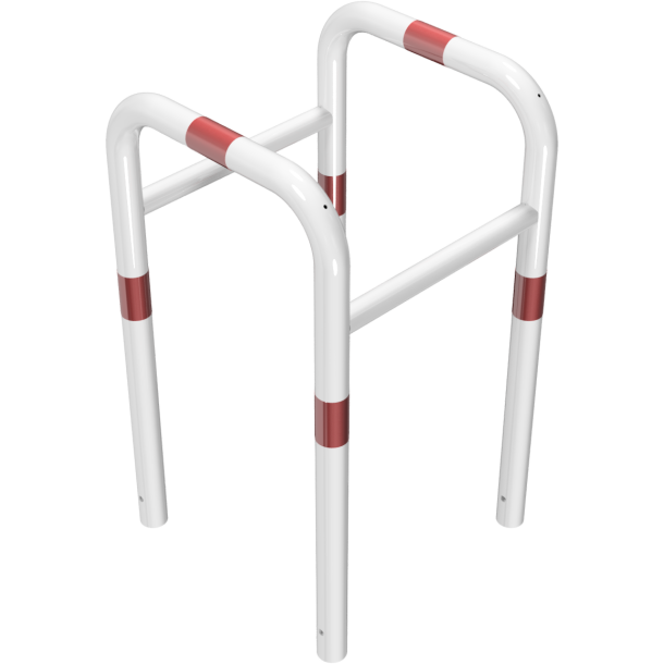 Anti-nudge hoop | for trees and posts | hot-dip galvanized and white coatedwith red reflecting stripes | width: 600 mm, depth: 600 mm, height above ground: 650 mm | for casting in concrete